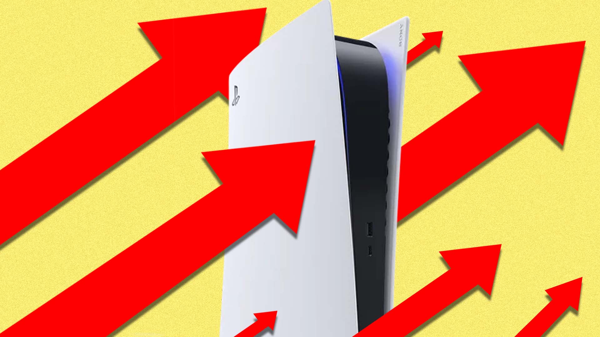 A PS5 is surrounded by red arrows.