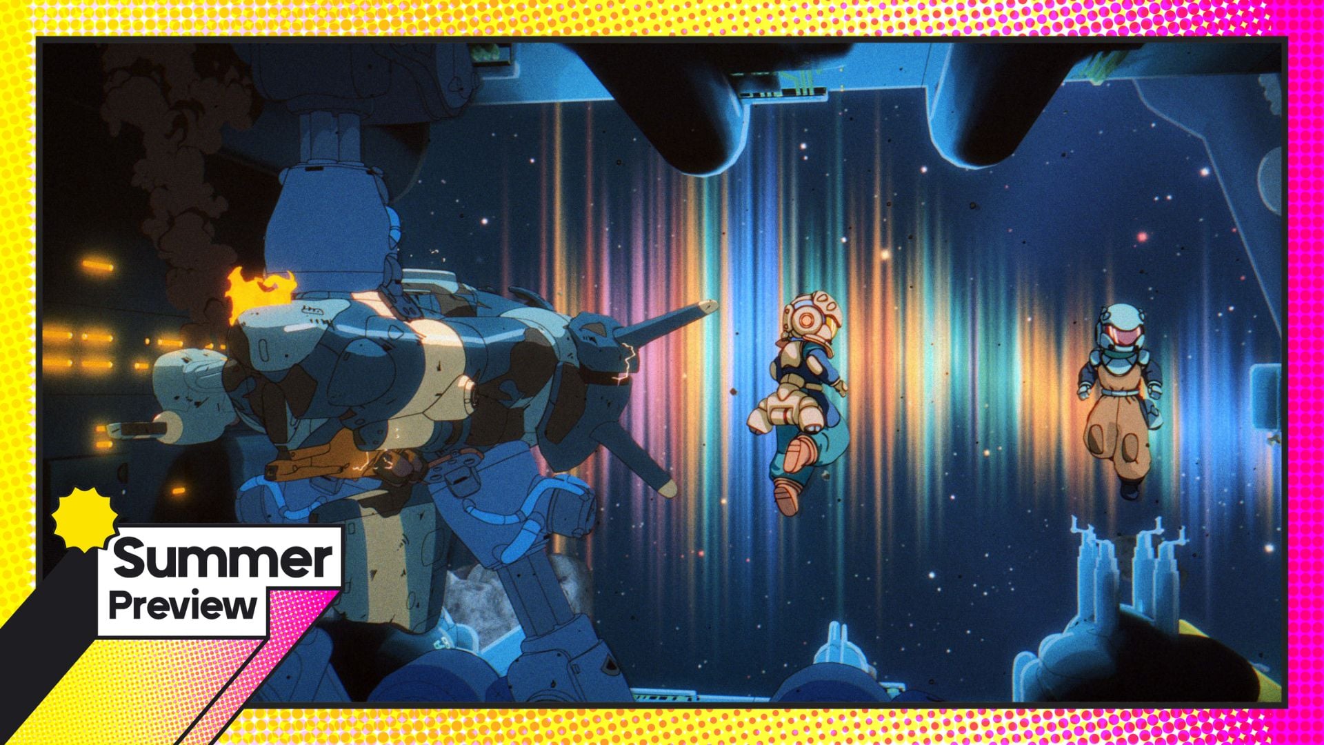 A screenshot from the game Orbitals featuring a bright yellow and fuscia border that reads Summer Preview 2026