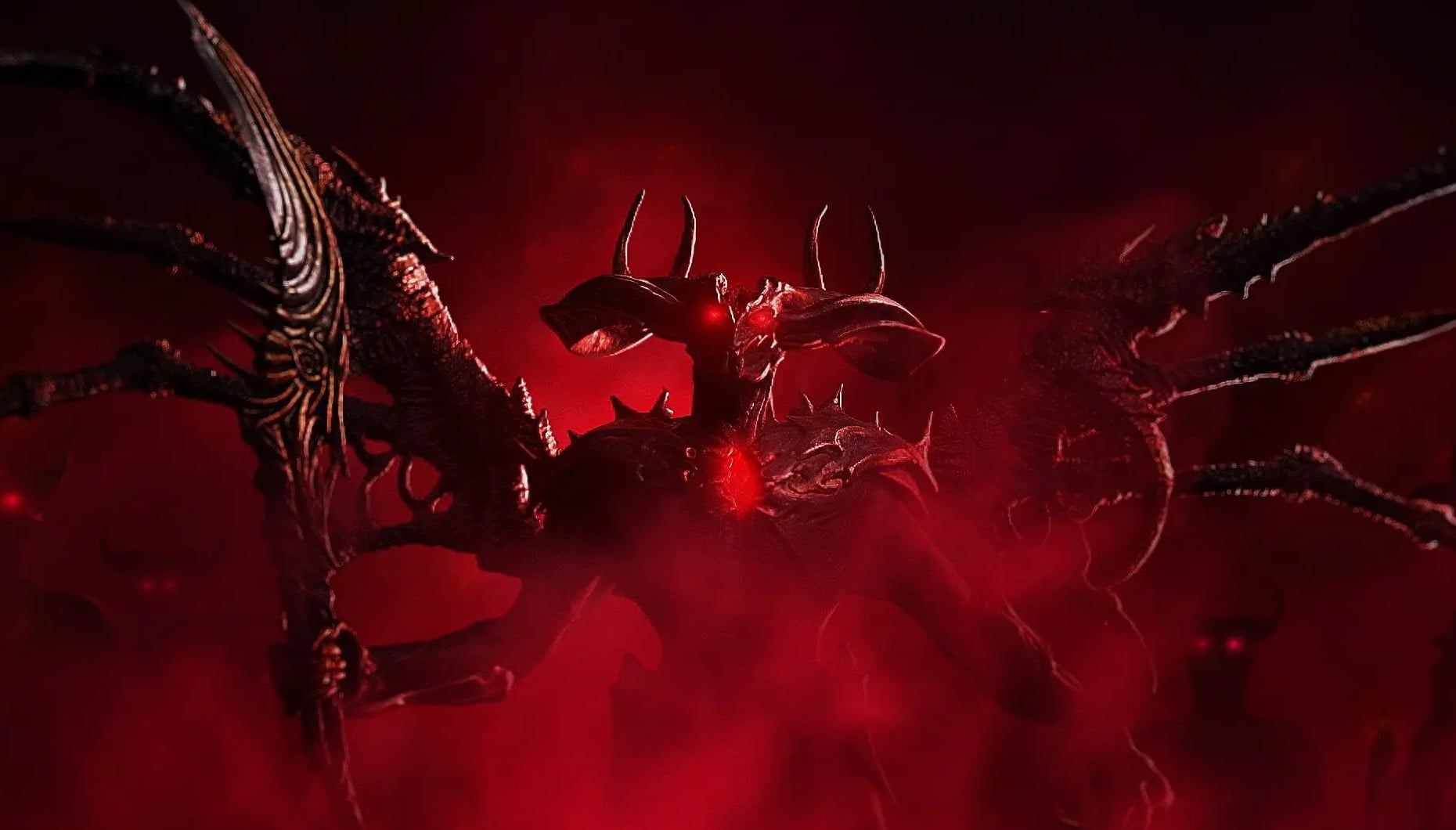 A demonic figure appears in a red mist.