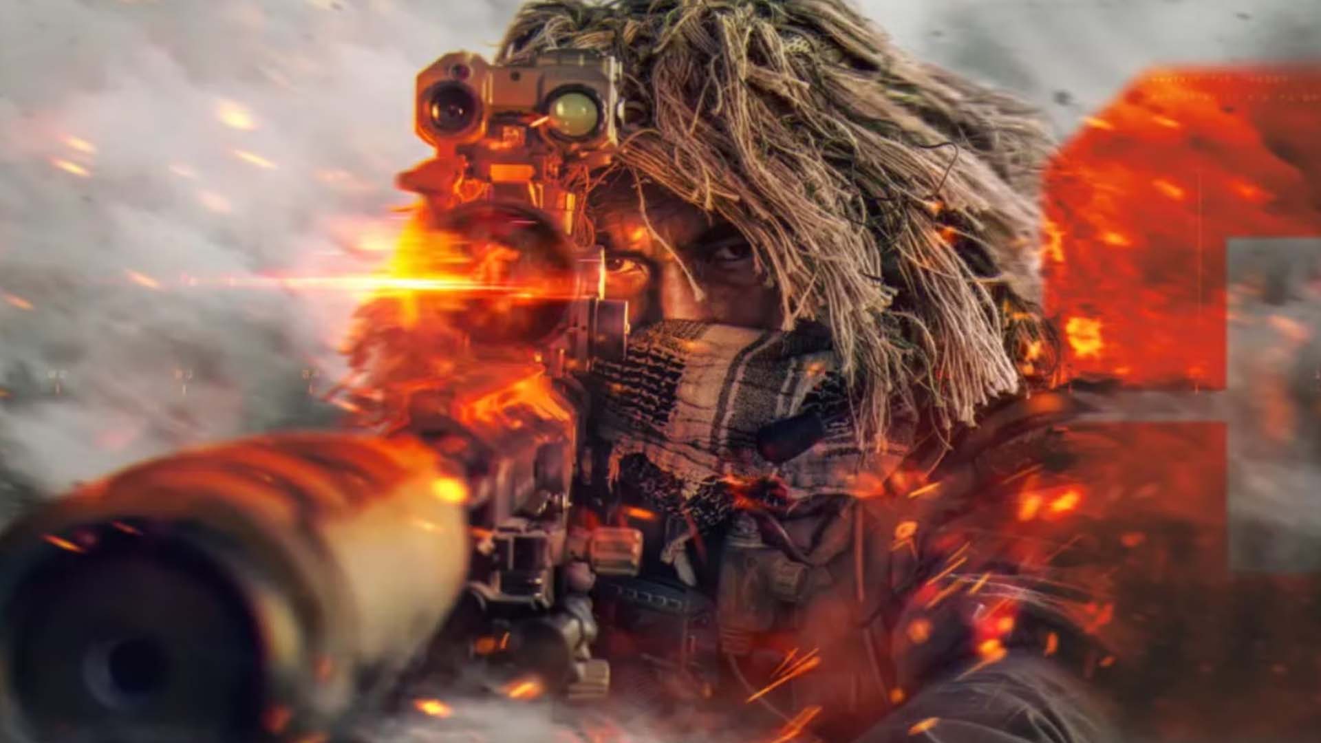 A sniper prepares to fire.