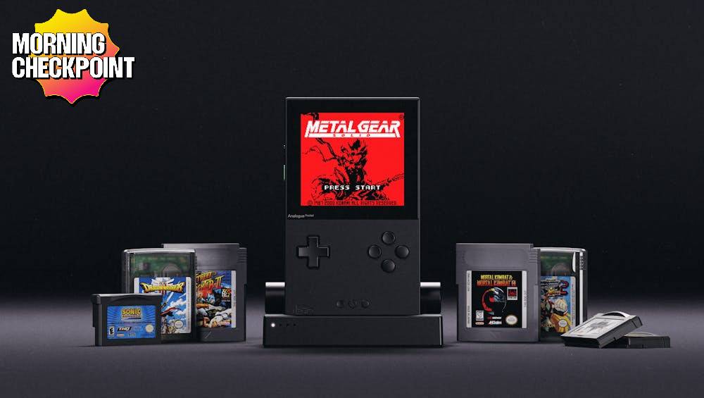 An Analogue Pocket is displayed in front of a black background.